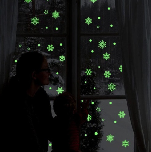 Новорічні наклейки Сніжинки фосфорні 210 на 245 мм салатовий Київ - фото 13