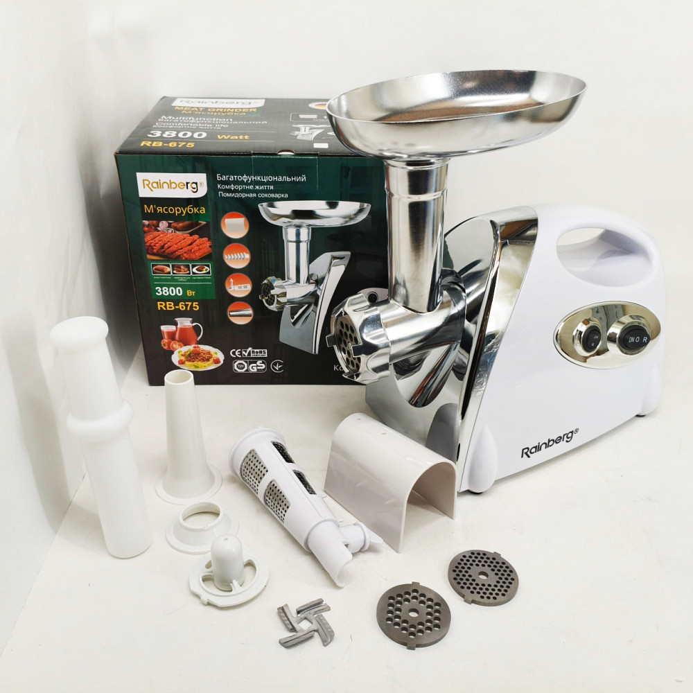 Мощная качественная электромясорубка Rainberg RB-675 3800W, Мясорубка с решеткой для фарша XK-99 Львов - изображение 8