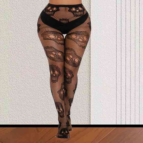 Колготки с черепами на хэллоуин в сетку one size черный Киев