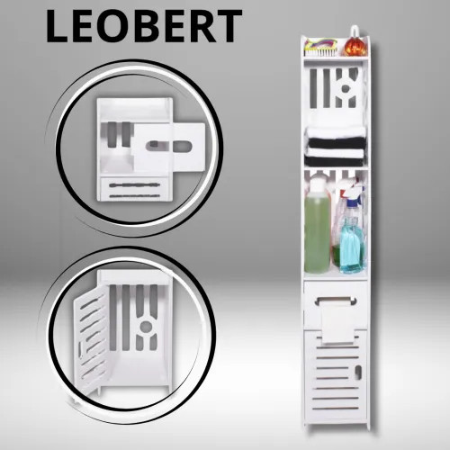 Підлогова шафа пенал Leobert Cubic 120 см для ванної кімнати вузька меблі з полицями та дверцятами Київ - фото 9