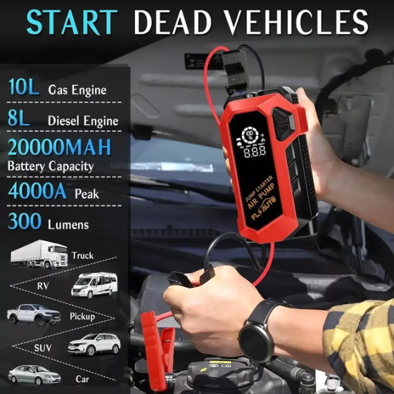 Пускозарядное устройство Jump StaRter для автомобиля 2000мАч с компрессором (Красный) Винница