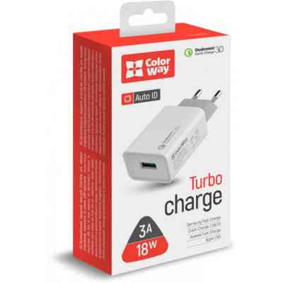 Зарядное устройство ColorWay 1USB Quick Charge 3.0 (18W) (CW-CHS013Q-WT) Винница