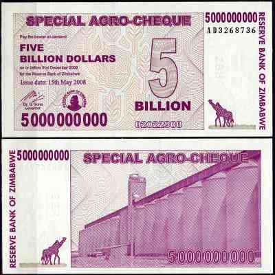 Зімбабве 2008 рік 5000000000 доларів UNC Полтава