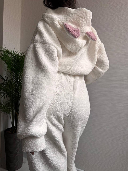 Жіноча стильна домашня плюшева піжама з вушками хутро тедді Одеса - фото 8