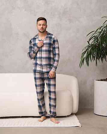 Мужская пижама со штанами - клетка - Family look для пары Tom John 93480 Киев