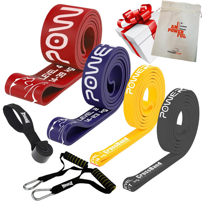 Еспандер-петля (гумові петлі) PowerPlay PP_0024 набір 4шт. опір 2-39кг. (сумарно 83кг.) + ручки та якір Кам'янське - фото 1