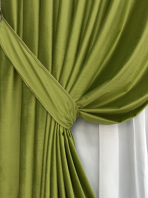 Комплект готових штор VR-Textil Оксамит (бархат) Оливковий 150х290 см 2 шт (39-0137) Київ - фото 5