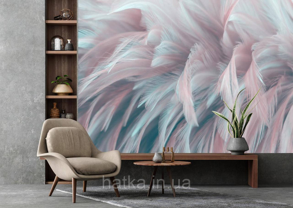 Шпалери вінілові на флізелін абстракція листя пір'я 3д Київ - фото 1