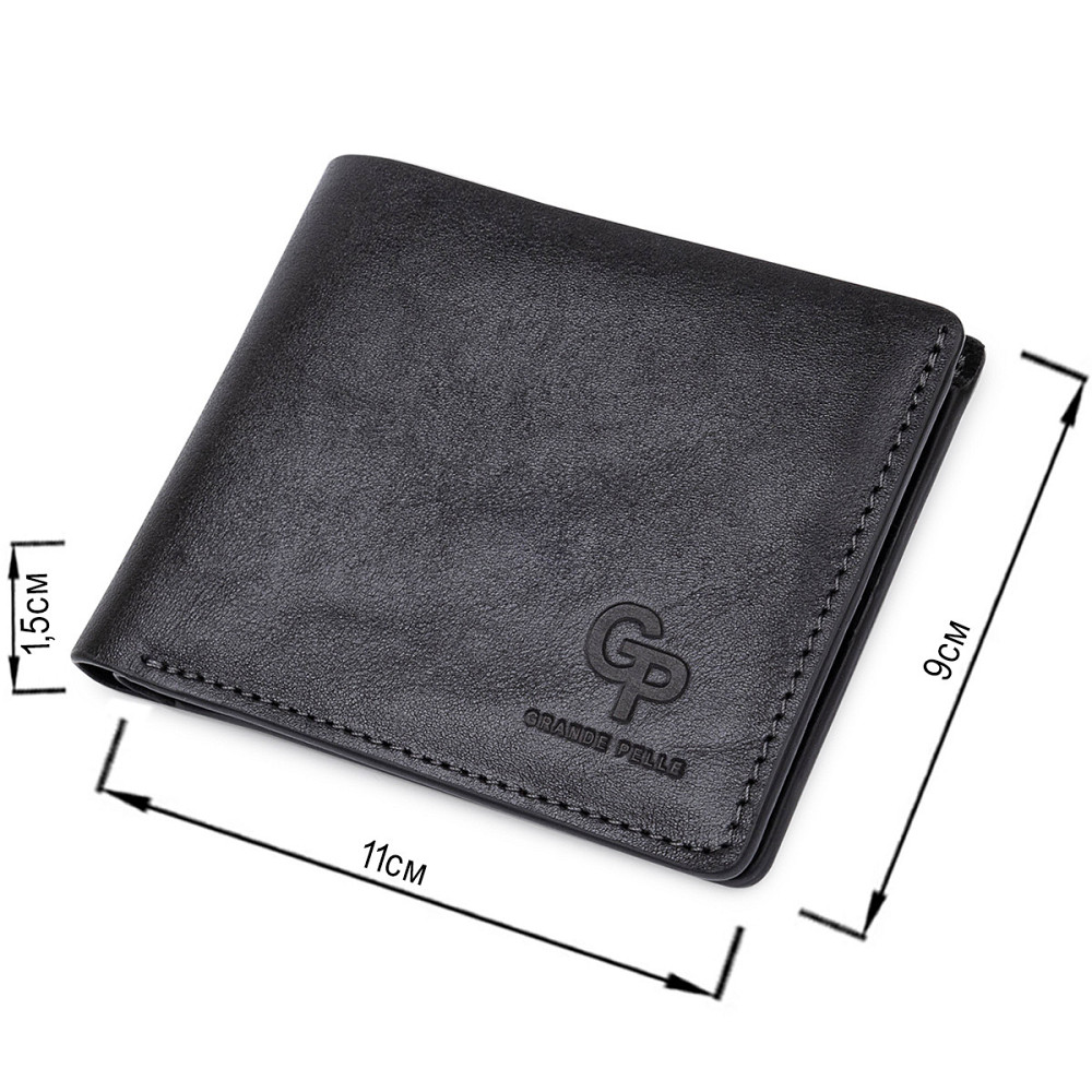 Шкіряне чоловіче глянсове портмоне GRANDE PELLE 11554 Чорний Київ - фото 3