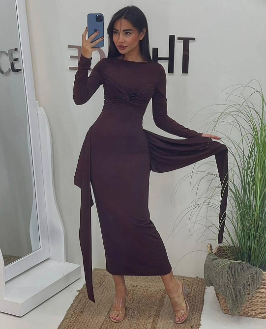 Женское стильное романтическое платье крепдайвинг Шоколад, 46/48 Одесса - изображение 6