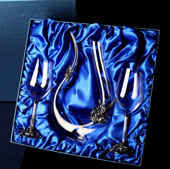 Декантер графин для вина U-образный 2 бокала с СЕРЕБРИСТЫМ метал декором, кристаллами ПОДАРОЧНАЯ УПАКОВКА Кременчуг