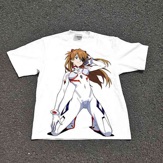 Футболка чоловіча з принтом аніме Євангеліон Асука Схікінамі Вхіте оверсайз (S/M/L) Черний Дніпро