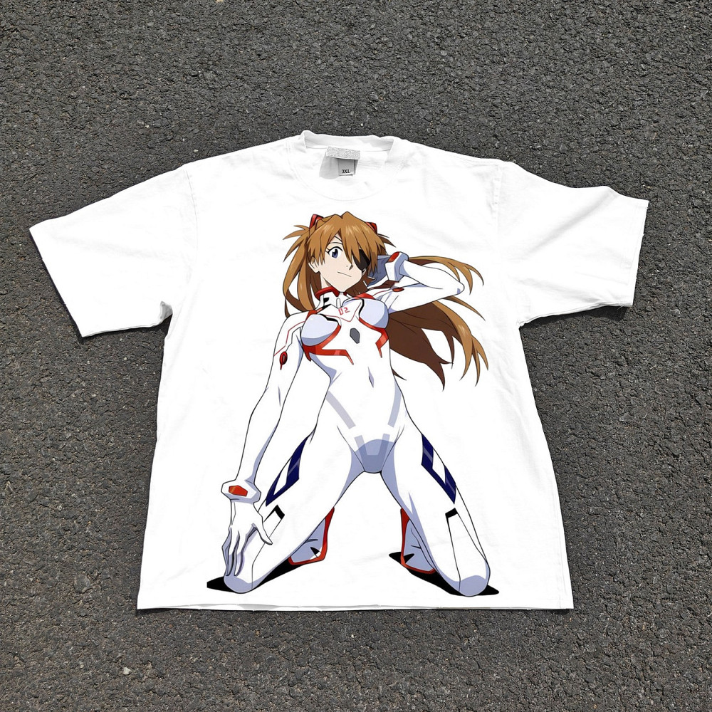 Футболка чоловіча з принтом аніме Євангеліон Асука Схікінамі Вхіте оверсайз (S/M/L) Черний Дніпро - фото 3