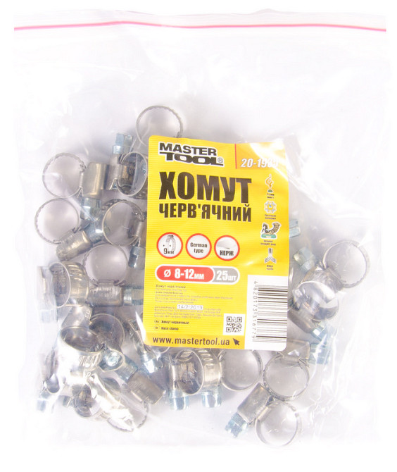 MASTERTOOL Хомут черв'ячний MASTERTOOL German type W2 DIN 3017 9.0 мм Ø 8-12 мм 25 шт 20-1935 Коломия - фото 2