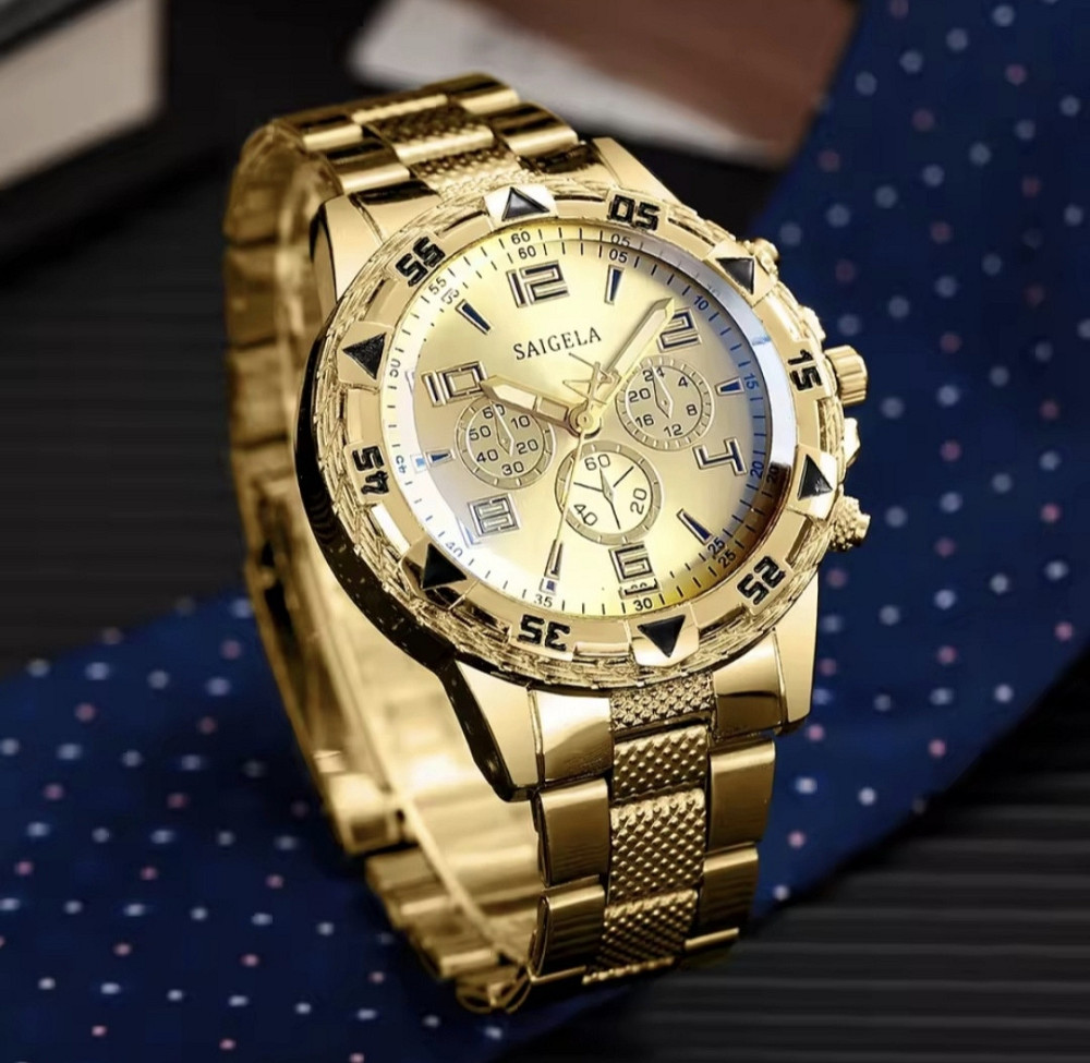 Годинник чоловічий золотистий з золотистим циферблатом у подарунковій коробці Сміла - фото 4