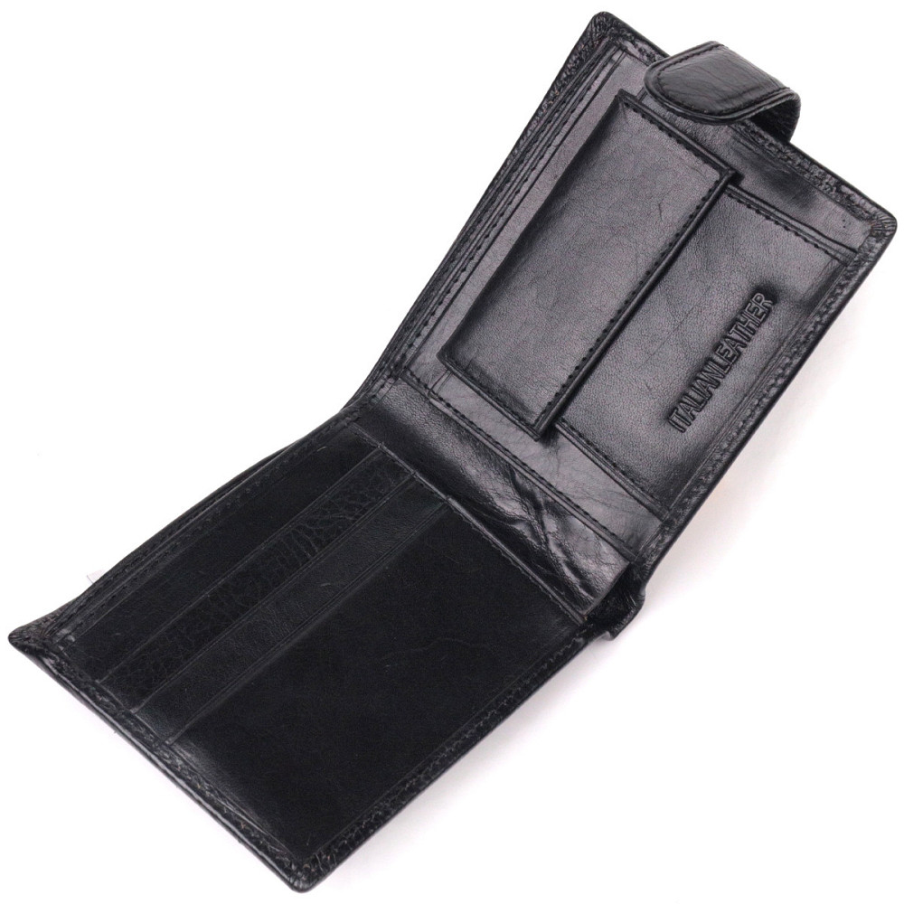 Мужской бумажник из натуральной гладкой кожи в два сложения ST Leather 19409 Черный Киев - изображение 5