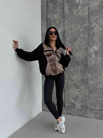 Женская стильная оверсайз худи с капюшоном на молнии петля пенье + турецкая рибана Одесса