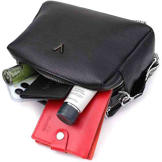 Жіноча сумка на два відділення з натуральної шкіри Vintage 22919 Чорний Київ