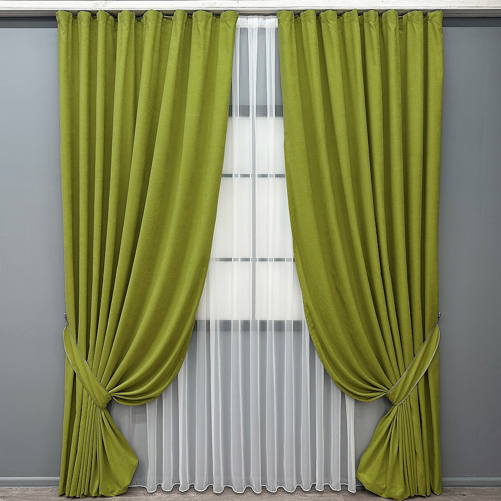 Комплект готових штор VR-Textil Мікровелюр Petek № 1500ш Салатовий 100х290 см 2 шт (31-761) Київ - фото 10