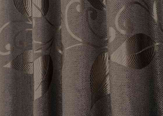 Шторна тканина льон рогожка "Листя" колір венге 1687ш Київ