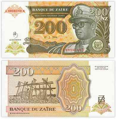 Заир / Zaїre 200 Nouveaux Zaїre 1994 Pick 62 UNC Полтава