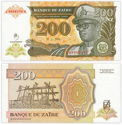 Заир / Zaїre 200 Nouveaux Zaїre 1994 Pick 62 UNC Полтава - изображение 1