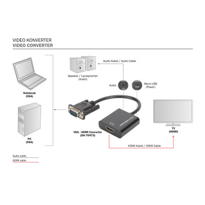 Переходник VGA to HDMI (M/F), Full HD Digitus (DA-70473) Винница - изображение 4