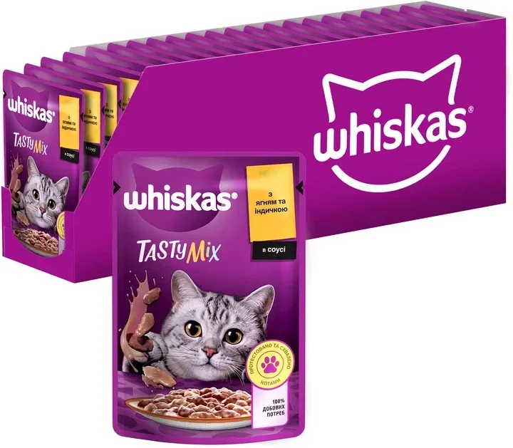 Влажный корм Whiskas (Вискас) Tasty Mix с ягненком и индейкой в соусе 85 г (блок 28 шт) Винница - изображение 1