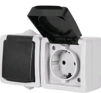 Розетка накладна з заземленням 2-на +кришка сіро-чорна Харків - фото 2