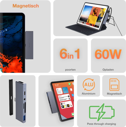 Концентратор USB C 6в1 для iPad Pro и iPad Air HDMI - считыватель SD-карт - USB 3.0 - Aux Киев
