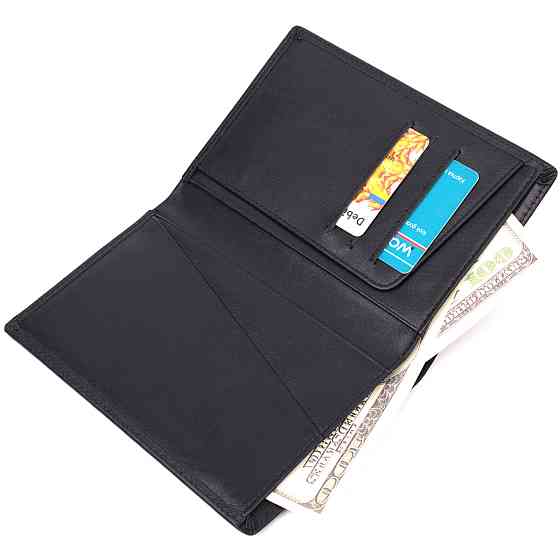 Мужское портмоне без застежки из натуральной кожи Vintage sale_15036 Черный Киев