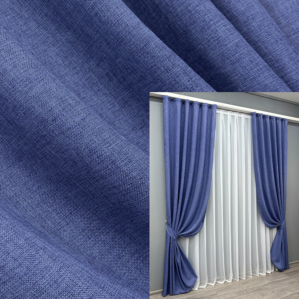 Комплект готових штор VR-Textil Льон Мішковина № 773ш Синій 150х270см 2 шт (30-565) Київ - фото 1