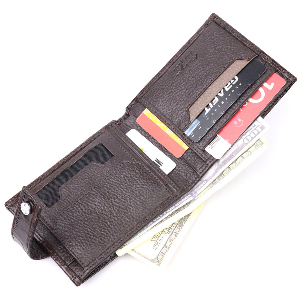 Функциональный мужской кошелек из фактурной кожи KARYA 21069 Коричневый Киев - изображение 9