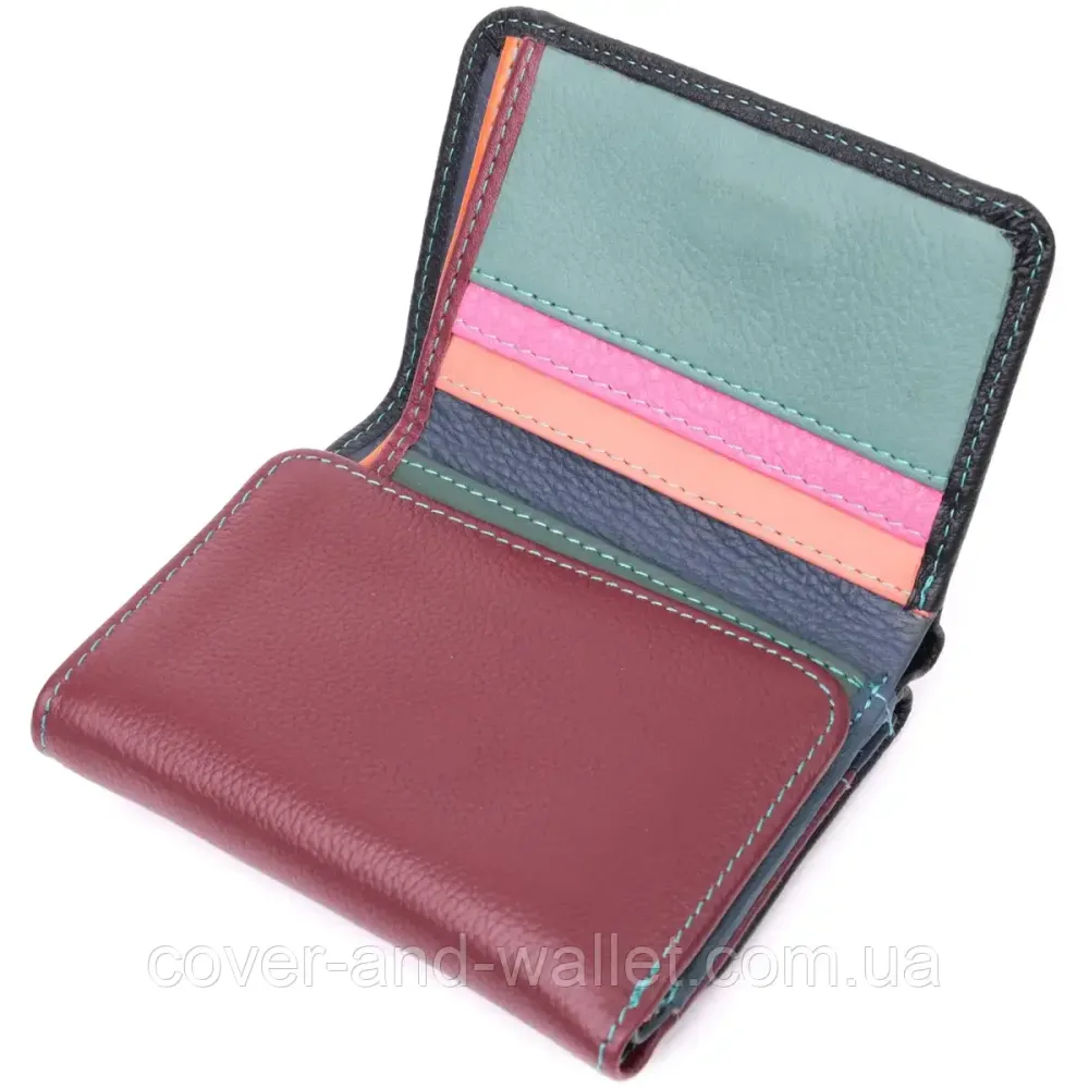 Фірмовий маленький шкіряний жіночий гаманець чорно бордового кольору ST 403-1 Київ - фото 4