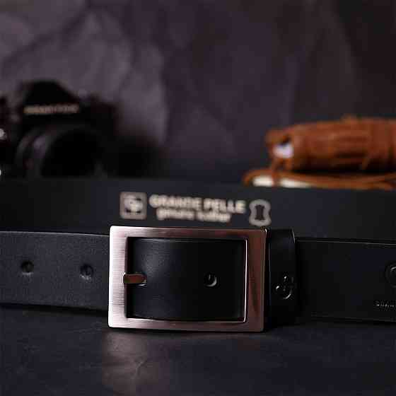 Кожаный брючный ремень для мужчин из квадратной пряжкой Черный (GRANDE PELLE) Киев