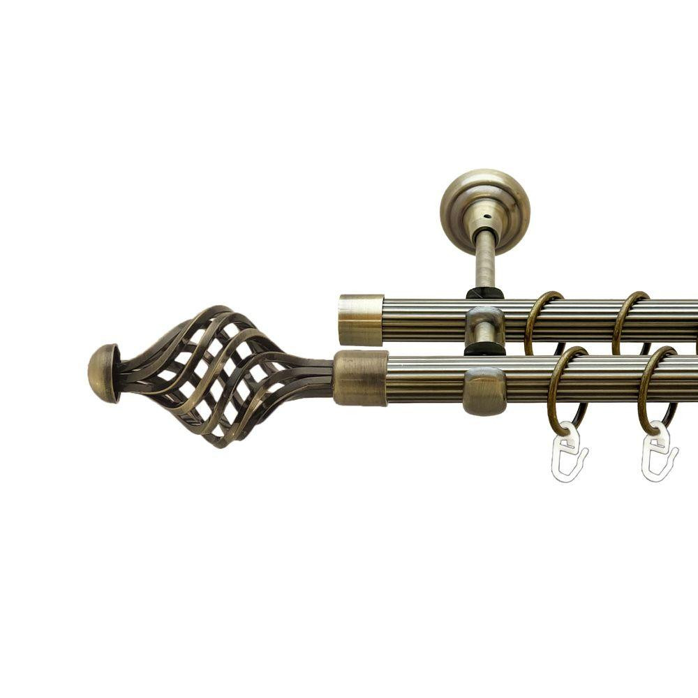 Карниз Orvit Арезо металевий дворядний відкритий рифлена труба кільце металеве Антик 19\19 мм 300 см (00-00022052) Львів - фото 1