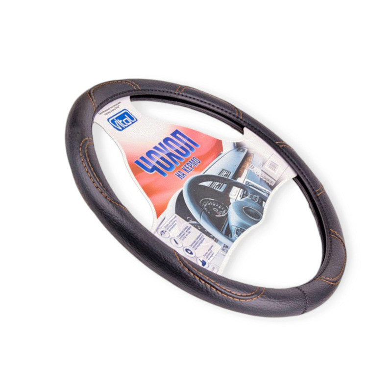 Чехол xхxl кожзам (47 - 49 см) черный коричневая нить руля Мукачево - изображение 1