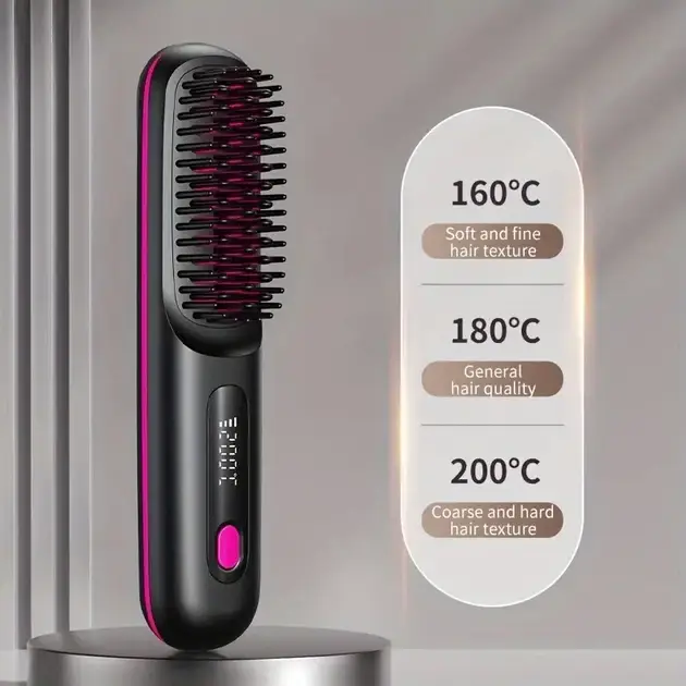 Бездротова щітка-випрямляч для бороди BRAVION B7 35 Вт, 160–200°C, LED-дисплей, акумуляторна Київ - фото 3