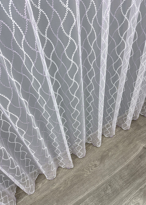 Тюль VR-Textil 1836т Фатин з вишивкою Білий з бузковим 300х270 см (40-192) Київ - фото 8