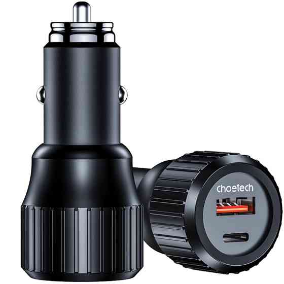 Автозарядка 2xUSB 63W (USB-C+USB-A) PD45W+QC3.018W чорна Choetech Винница