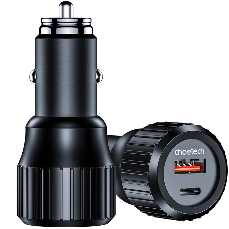 Автозарядка 2xUSB 63W (USB-C+USB-A) PD45W+QC3.018W чорна Choetech Винница - изображение 2