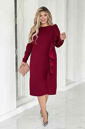 Приталене плаття міді з воланом "Aiza" | Батал Марсала, 54-56 Київ