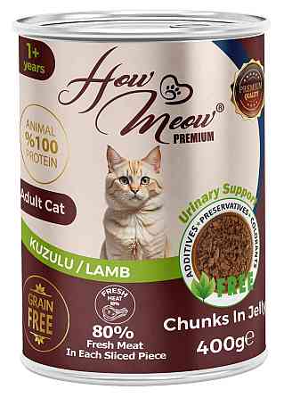 Полнорационный влажный корм для взрослых котов Хау Мяу How Meow с ягненком 400г Киев