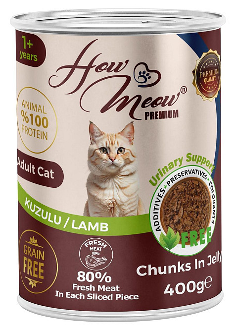 Полнорационный влажный корм для взрослых котов Хау Мяу How Meow с ягненком 400г Киев - изображение 1