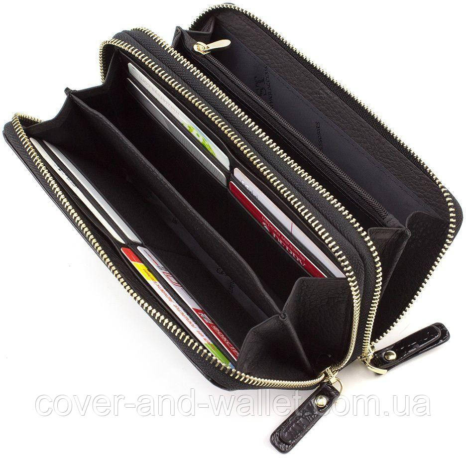 Черный лаковый женский кошелек на молнии из натуральной кожи ST S5001A Киев - изображение 4