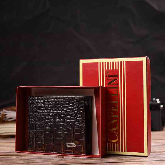 Оригинальное мужское портмоне из натуральной фактурной кожи с тиснением под крокодила CANPELLINI 21784 Темно коричневое Киев