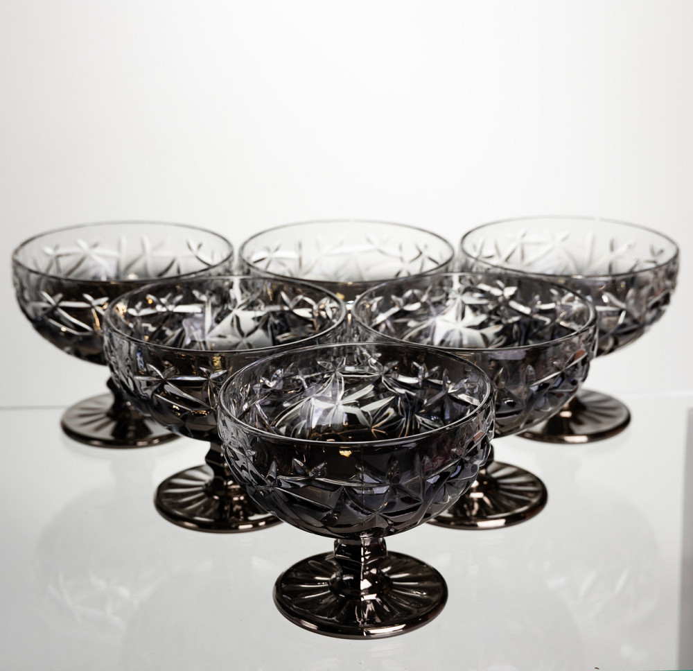 Набор креманок на ножке 6 штук 340 мл стеклянные креманки для мороженого желе и десертов Серый HP-19-185 Киев - изображение 1