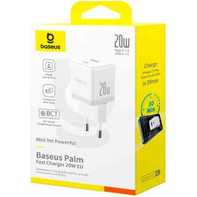 Зарядное устройство Baseus Palm Fast Charger C+U 20W moon white (P10111608213-00) Винница