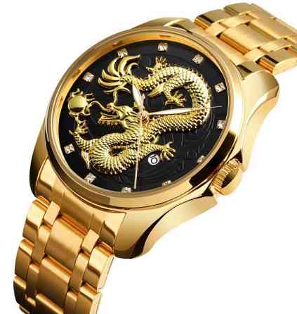Чоловічий наручний годинник Skmei 9193 Дракон Чорний циферблат Вінниця
