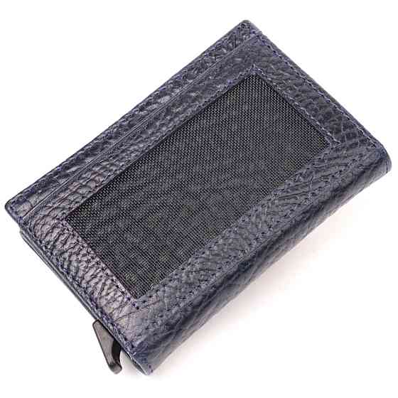 Визитница из натуральной крупнозернистой кожи Синий (KARYA) Киев